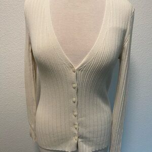 Open Edit Elegant Cream V-Neck Sweater